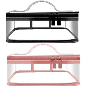 MYYZMY Duidelijke Make-upzakken, 2 Transparante Kosmetische Zakken, Roze, Zwart
