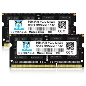 Motoeagle DDR3L-1600 SODIMM 16GB Kit (2x8GB) PC3L-12800S 8GB 2Rx8 PC3 12800S DDR3 1600MHz RAM 1,35V/1,5V CL11 204-pins niet-ECC ongebufferd laptopgeheugen