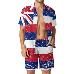 Hawaii Retro Vlag Mannen Hawaii Bijpassende Set 2-delige Outfits Button Down Shirts En Shorts Voor Strand Vakantie