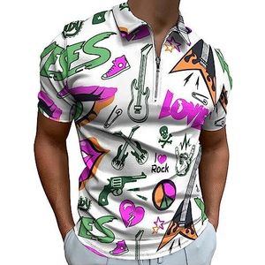 Retro Muzikale Objecten Rock Polo Shirt voor Mannen Casual Rits Kraag T-shirts Golf Tops Slim Fit