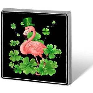 Flamingo Shamrock St Patricks Day Broche Pins Voor Mannen Vrouwen Vierkante Badge Kraag Pin Reversspeldjes Voor Jurk Jas Rugzak Accessoires