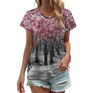 Roze En Grijs Canvas Wall Art Vrouwen V-hals T-shirts Leuke Grafische Korte Mouw Casual Tee Tops XL