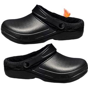 Warme Winterkoksschoenen Voor Heren, Instappers Voor De Winter Warme Zachte Voering Antislip En Waterdichte Werkschoenen Voor Chef-koks, Antislipband Verstelbare Oliebestendige Tuinklomp(Black,48 EU)