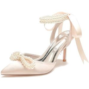 EICOFF Vrouwen Hoge Hakken Slingback Pumps Puntige Teen Satijn Bruiloft Schoenen Gesloten Teen Stiletto Hakken Partij Bruids Jurk Schoenen,Champagne,43 EU