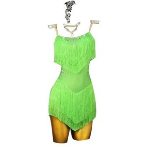 Yhwacyznm Franje Latin Dansvoorstellingsjurken voor Dames Tango Dansjurken met Open Rug Salsa Danskleding Zacht Ademend Balzaalkleding Met Strass,Groen,L