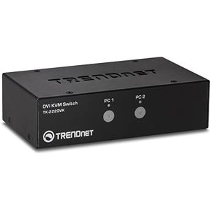 TRENDnet TK-222DVK DVI KVM-switch met 2 poorten, met audio (beheer van twee pc's, hot keys, USB 2.0, metalen behuizing, gebruik met een DVID-D-monitor)
