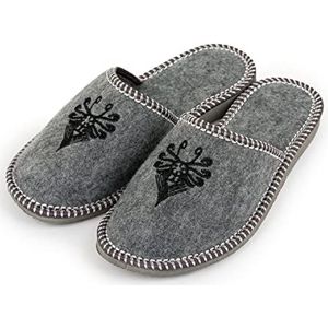 Nowo Pantoffels voor dames, vilt, grijs, slippers, gesloten slippers, grafische print, comfortabel draaggevoel, maat 36-41, grijs, 38 EU