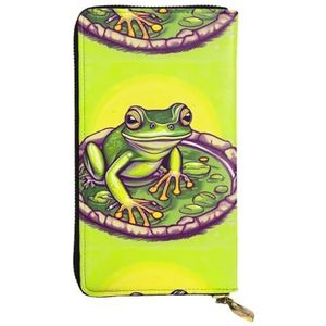 Frog in A Pond Unisex lederen portemonnee met rits cosmetische tas voor feest reizen vakantie geschenken, Zwart, Eén maat