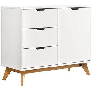 Casaria Ladekast 3 Lades Deur 2 Compartimenten FSC®- Gecertificeerd Hout 45kg Belastbaar Dressoir Kast Grenen Wit Naturel
