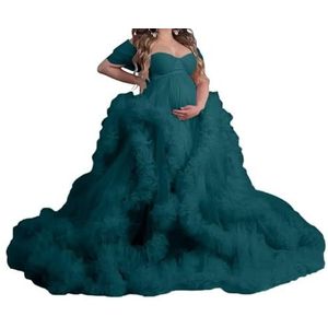 WSEYU Mouwloze tule zwangerschapsjurken voor vrouwen met bustier babyshower, zwangerschapsjurken, grote maten, Turkoois, 42