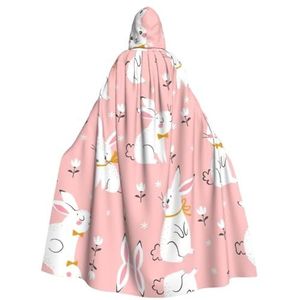 ERSDWRE Leuke Witte Konijntjes Gewaad Hooded Mantel Halloween Middeleeuwse Mantel Wizard Mantel Zwarte Cape Volwassen Heks Kostuum