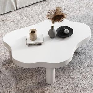 ZENCIX Wolkvormige salontafel, onregelmatige massief houten wolkvorm salontafel decor met 3 poten, schattige moderne ronde hoek dikke eindtafel voor woonkamer slaapkamer meubels