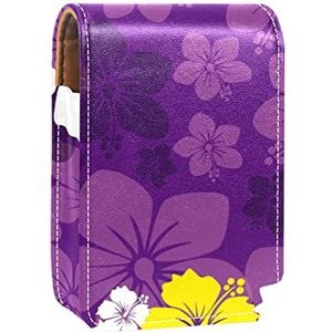 Tropische paarse bloemen bloem lipgloss houder lippenstift case draagbare mini lippenstift opbergdoos reizen lippenstift organizer case met spiegel voor vrouwen, Meerkleurig, 9.5x2x7 cm/3.7x0.8x2.7 in
