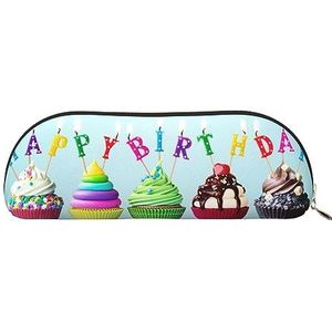 IguaTu Kleurrijke Happy Birthday Cupcakes Lederen Potlood Pouch - Cosmetische Tas met Gladde Rits - Muntzak - Kantoorbenodigdheden Organizer, Goud, Eén maat, Schooltas