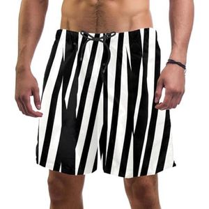 PAFEFO Zwart Wit Abstract Strepen Mannen Board Shorts, Sneldrogende Strand Zwemmen Sport Suits met Zakken, Zwart Wit Abstracte Strepen, L