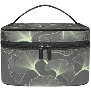 Tropisch grijs blad make-up organizer tas, reismake-up tas organizer case draagbare cosmetische tas voor vrouwen en meisjes toiletartikelen, Meerkleurig, 22.5x15x13.8cm/8.9x5.9x5.4in