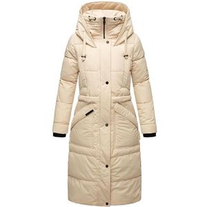 MARIKOO Ayumii Winterjas voor dames, warme gewatteerde jas, lang, met capuchon, maat S-3XL, Crème, L