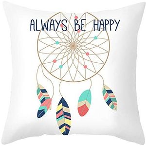 Ethereval Linnen bank kussensloop rechthoekige kussenhoezen rits Always Be Happy Leaf tropische vervanging voor buiten patio stoel rieten wit blauw - 45 x 45 cm