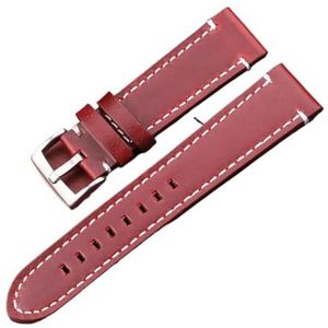 Echt Lederen Horloge Band Band Handleiding Mannen Dikke 7 Kleuren 18Mm 20Mm 22Mm 24Mm Horlogebanden Roestvrij Stalen Gesp Accessoires (Color : Red Brown Silver, Size : 24mm)