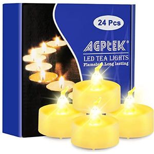 AGPTEK 24 stuks led-theelichtjes met timer, flikkerende warmwitte led-theelichtjes met timerfunctie, 6 uur aan en 18 uur uit, verpakking van 24 stuks vlamloze kaarsen op batterijen voor huisdecoratie