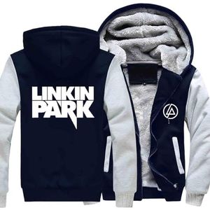 Dikke hoodies voor heren voor Linkin Park Winter Winddichte warme jas Volledige ritssluiting Dikke wollen capuchontop Lange mouwen Patchwork hoody voor buitenfitnesssporten Hardlopen,Light Grey-XXL