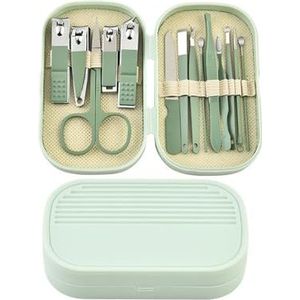 Manicureset, nagelknipperset, Set van roestvrijstalen nagelknippers, veelkleurige manicure- en pedicureset(Green)
