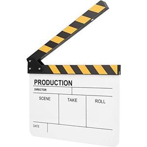 Director Clapperboard, Acryl Clapperboard Director Movie Film Ingebouwde Magneet Fotografie Action Clap voor Rollenspel 30x25cm/11.81x9.84inch (Whiteboard met gele strook