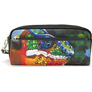 Eslifey Lizard olieverfschilderij Draagbare zak PU Lederen School Pen Case Stationaire Potlood Tassen Water Proof Cosmetische Tas Make-up Beauty Case