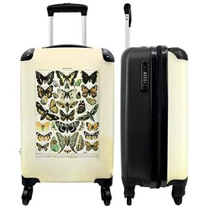 NoBoringSuitcases.com® Koffer handbagage trolley rolkoffer kleine reiskoffer - vlinder - natuur - vintage - illustratie - dieren - cabin grootte < 55 x 40x23 cm & 55 x 40 x 20 cm - fotokoffer,