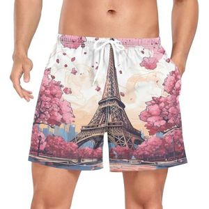 Eiffeltoren Bloem Roze Zwembroek voor heren, sneldrogend, met zakken, Leuke mode, M
