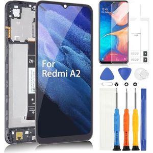 ARSSLY Scherm voor Xiaomi Redmi A2 23028RN4DG, 23026RN54G/Redmi A2+ 23028RNCAG, 23028RN4DI, 23028RNCAI LCD-display, touchscreen, digitale assembly, vervanging met gereedschap, frame (zwart)