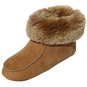 Hollert Ibiza lamsvacht pantoffels voor dames en heren, cognac bontschoenen, 100% merinowol, schapenvacht echt leer, bedschoenen, bruin, 38 EU