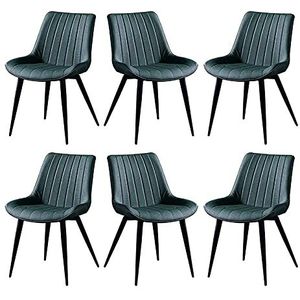 GEIRONV Dining stoel Set van 6, kunstmatige lederen kantoor stoelen smeedijzeren poten balkon stoel woonkamer slaapkamer loungerstoel Eetstoelen (Color : Green, Size : Black feet)