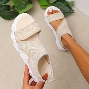 Mesh Wedges Sandalen Voor Vrouwen Zomer Stretch Casual Platform Strand Sandalen Comfortabele Open Teen Wandelschoenen Sneakers Muilezels Sport Sandalen,Beige,US9/EU40