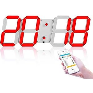Digitale WIFI LED-wandklok, 18 Inch, 4 Cijfers, Datum, 8 Helderheidsniveaus, Temperatuurweergave, Automatische Dimmer, Tijd, Ideaal For Magazijn, Huis, Woonkamer En Kantoor(Red)