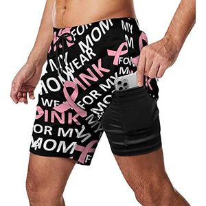 I Wear for My Mom Zwembroek voor heren, sneldrogend, 2-in-1 strandsportshorts met compressieliner en zak