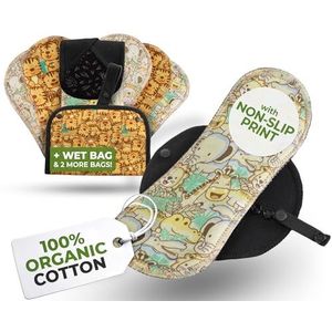 Herbruikbare panty liner, verpakking van 7 stuks, klein, organisch katoen, safari, zwarte vleugels