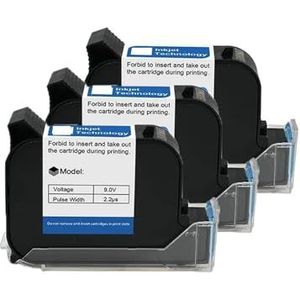 12,7 mm Economy online handheld inkjetprintercartridge, sneldrogende, waterdichte oplosmiddelzwarte inkt voor Tekst Barcode Datum Tijd, etc(3PCS)