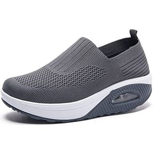 Dfcdcoo Orthopedische Sneakers voor dames, orthopedische sneakers voor dames, luchtkussen instappers wandelschoenen Platform Mesh Sneaker Sandalen (diepgrijs, 43)