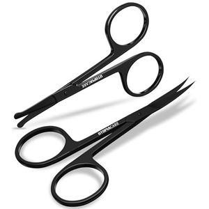 Utopia Care Gebogen en afgeronde gezichtshaar voor mannen - snor, neushaar en baardtrimmen schaar, veiligheidsgebruik voor wenkbrauwen, wimpers en oorhaar-professioneel roestvrij staal (Zwart)