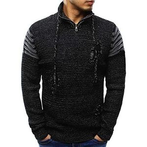 Wintertrui, Herfst Winter Heren Effen Truien Lange Mouw Katoenen Gebreide Trui(Black,XXL)