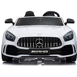 Kindervoertuig - elektrische auto ""Mercedes GT R tweezits"" - gelicentieerd - 12 V 10 AH, 2 motoren, 2,4 GHz afstandsbediening, MP3, leren stoel + EVA-wit