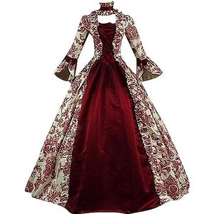 Vintage lange damesjurk in prinsessenstijl voor promoties, feesten en rollenspellen, modieus, oversized, elegante vintage lange jurken (A-rood, 3XL)