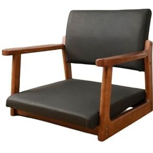 FZDZ Japanse massief houten tatami-stoel zonder poten met armleuningen rugleuning vloerstoel comfortabel kussen lage kruk geschikt voor raam, kantoor, thuis (N)
