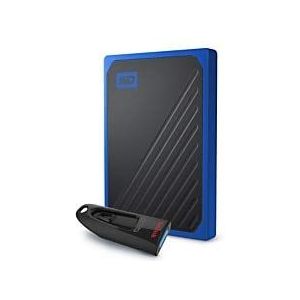 Western Digital My Passport Go 1 TB Solid State Drive met SanDisk 64 GB USB Flash Drive, WDBMCG0010BBT-WEDP