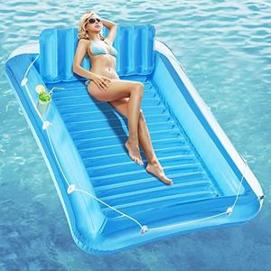 Opblaasbare Zwembaddobbers - Zwembad Lounger Float Volwassen Vlot Voor Zwembad, Opblaasbaar Zonnebad Met Verwijderbaar Kussen,4 In 1 Zonnebaden Zonnebank Floatie Toys,Blue