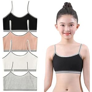 FedMois Pak van 4 Sport Bh Tank Top Bustier voor meisjes, grijs, zwart, wit en oranje, 8-10 jaar