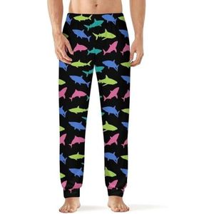 Kleurrijke Haai Patroon Mannen Pyjama Broek Zachte Lounge Bottoms Met Pocket Slaap Broek Loungewear