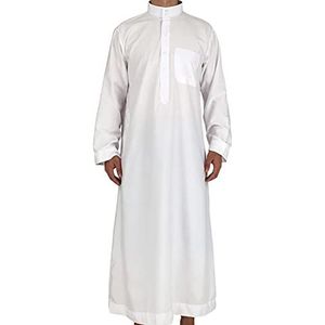 Mannen Arabisch Thobe met lange mouwen - Heren Casual Solid Saoedi-Arabische Thobe | Maxi-Mannelijk Overhemd Lange Mouw Abaya Dubai Katoen Ronde Opstaande Kraag Itrimaka
