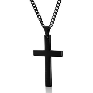 Cross Ketting, Eenvoudige Cross Ketting Hanger Sieraden Zilveren Kruis Hanger Kruis Kettingen (Color : Black)